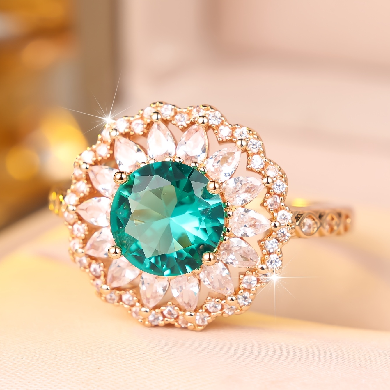 Women's Luxurious Green Round Synthetic Zirconia Fashion Ring
